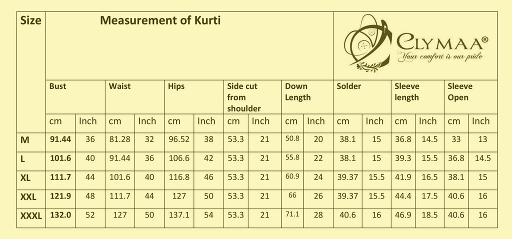 DA kurtis - Size chart | Facebook
